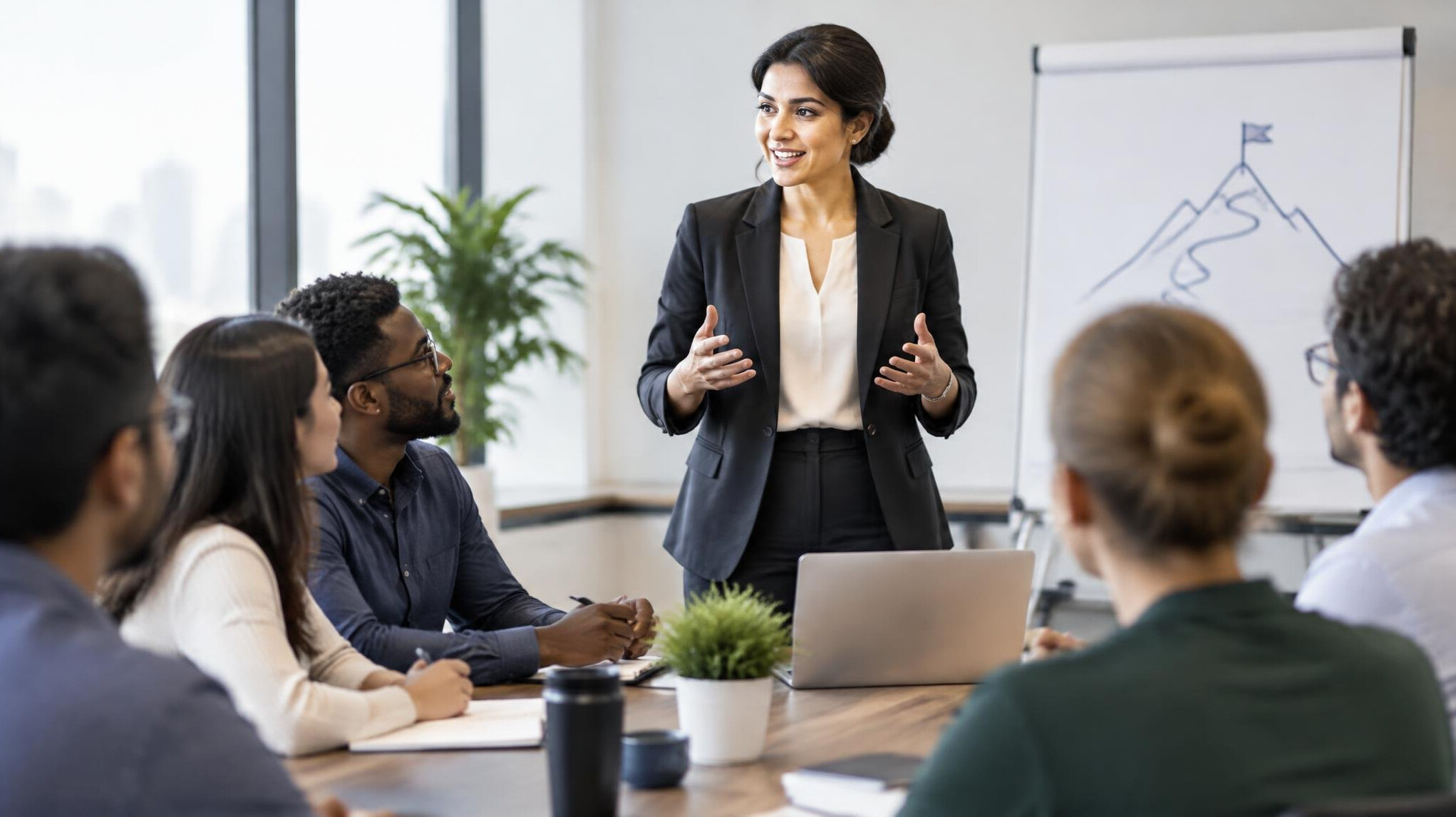 person leading team meeting