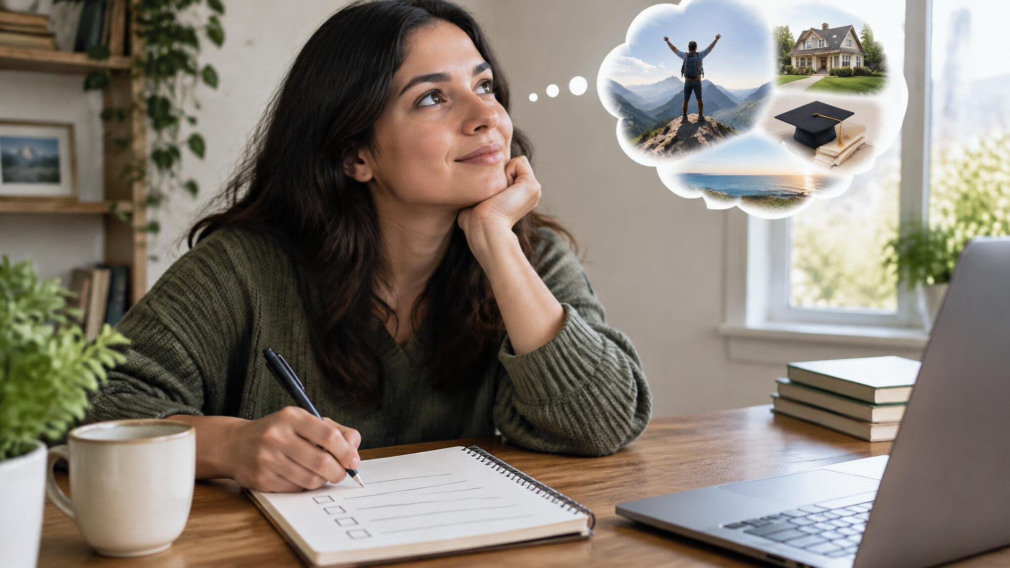 person setting goals on notebook